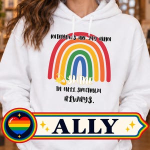 Ally Pride Hoodie, Rainbows Are My Aura LGBTQ Support Pullover, Inclusive Equality Gift, Gildan 18500 Sweatshirt for Queer Friend
