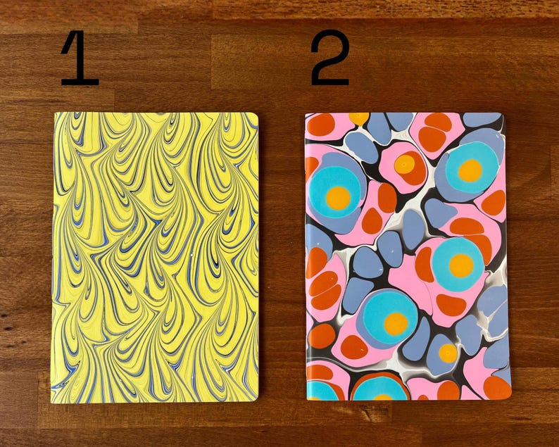 A5 Handmarbled Softcover Notebook | Unique Handmade Journal | One of a kind | Marmoriertes Notizheft Einzelstück imagen 4