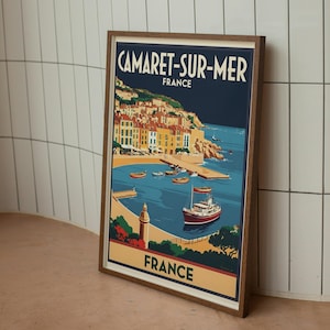 Pôster de Camaret-sur-Mer, França | Arte de parede costeira da Bretanha | Download digital A4 | Impressão vintage francesa à beira-mar