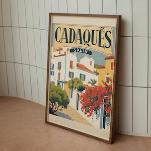 Cadaqués Spanien Vintage Reiseplakat | Küstendorf Wandkunst | Mittelmeer Printable Download | Retro Spanische Küste Wohnkultur