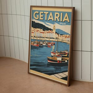 Póster vintage de Getaria / Arte mural costero imprimible / Descarga digital de España / Decoración costera retro
