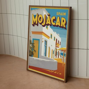 Póster de viaje vintage de Mojácar, España / Arte mural costero / Impresión digital A4