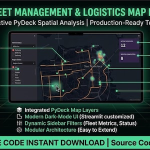 Streamlit Fleet Management Dashboard Template | Python Data Visualization UI | PyDeck Map Source Code | Dark Mode Web App