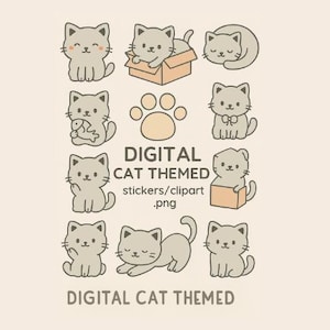 Cute Cat Digital Sticker Bundle Kawaii Kitty PNG Stickers for Goodnotes & iPad Tablet Transparent Aesthetic Pet Stickers Instant Download