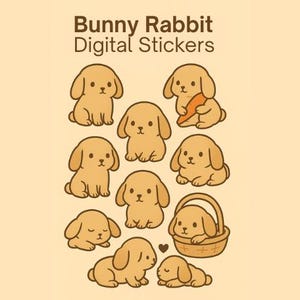Holland Lop Bunny Digital Stickers Cute Kawaii Rabbit Stickers for Goodnotes, Notability & Digital Planners Animal Lover Study Stickers