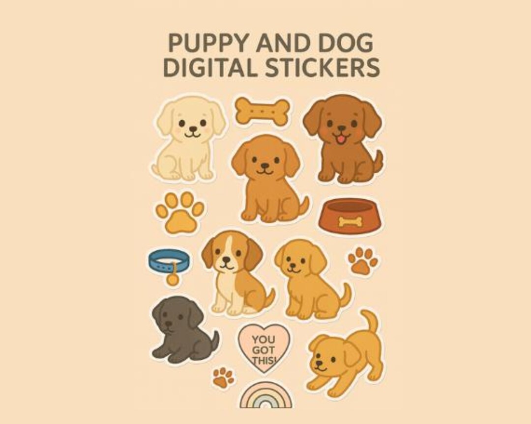 Puppy and Dog Digital Stickers Cute Printable Sticker Sheet Dog Lover ...