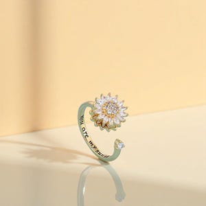 Gold Blumen Ring: Zirkonia Sonnenblume Spinner