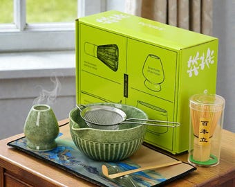 Ceramic Matcha Bowl Set with Spout | Japanese Tea Ceremony