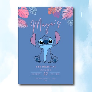 Stitch Birthday Invitation | Stitch PINK Party | Blue Stitch Invitation | Stitch Invitation | Digital Editable Invitation | Mobile Invite