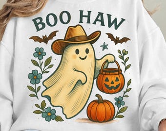 Fantasma Boo Haw PNG: Clipart de Halloween de vaquero (Descarga digital)