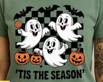 Retro Halloween-spook PNG: dambord-clipart, spookachtig seizoensontwerp (digitale download)