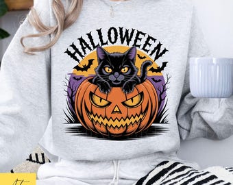 Black Cat & Pumpkin Halloween PNG: Spooky Fall Clipart (Instant Download)