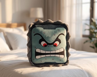 TOMY Club Mocchi-Mocchi Super Mario Thwomp Soft Plush Toy Peluche Pillow For Home Decor For Video Game Lovers And Collectors