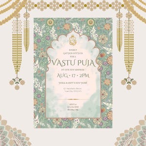 Indische Einweihungsparty Vastu Puja Bearbeitbare Vorlage Griha Pravesh Canva Laden Sie die traditionelle Hausöffnung ein Digitaler Download