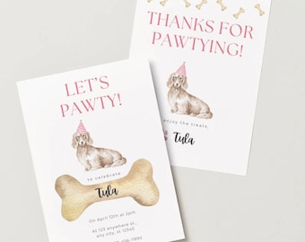 Puppy Birthday Party Invitation – Personalized Pawty Thank You Card (Customized Digital Download)