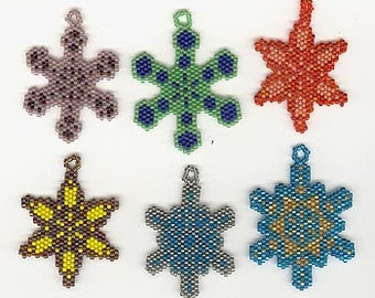 Digital PDF File Set of 5 Bead Stitch Patterns in Brick/Peyote Beaded Ornament Snowflakes Accessories Jewelry