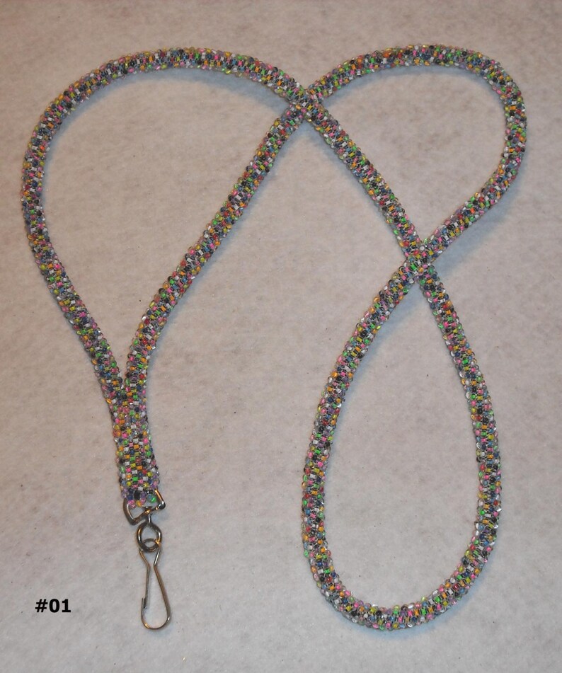 Beaded Lanyard 40 Necklace Seed Bead with Clip for Badge Etsy