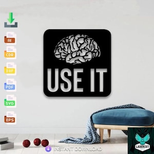 Brain Use It レーザーカット SVG DXF ファイル ウォールステッカー 彫刻 デカール シルエット テンプレート CNC 切断 レーザー デジタル ベクトル インスタントダウンロード