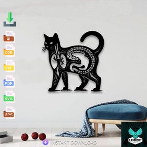 Cat Silhouette With Organs Visible Laser Cut, Svg, Dxf, Glowforge CNC Cutting, Pdf , Dxf, Svg Ai Eps Digital Vector Files Instant Download