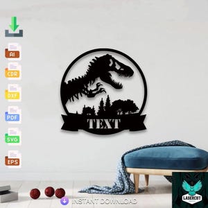 Personalized Dinosaur nursery name sign Svg,dxf laser cut svg dxf files wall sticker silhouette cut laser digital vector instant download