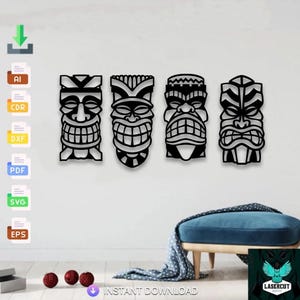 Masque Tiki 50 cm en bois d albesia motif Tiki bar - Décoration