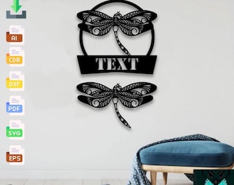 Dragonfly Monogram SVG DXF, Laser Cut CNC File (Digital Download)