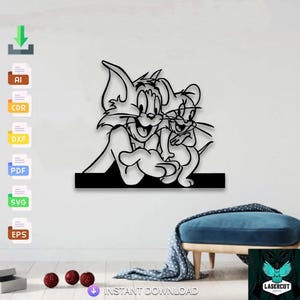 Cat & Mouse Design laser cut svg dxf files wall sticker engraving decal silhouette template cnc cut laser digital vector instant download