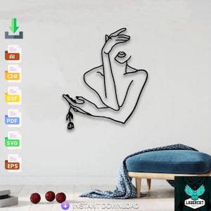 Decoration Minimalist Woman Line Art Laser Cut, Svg, Dxf, Glowforge CNC Cutting, Pdf , Dxf, Svg Ai Eps Digital Vector Files Instant Download
