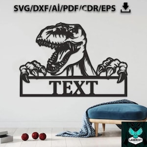Personalized Dinosaur Design laser cut svg dxf file wall sticker engraving decal silhouet template cnc laser digital vector instant download