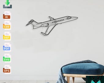 Learjet 40 - Svg Dxf Ai Pdf - Cnc Plasma Laser Cut Jet Airplane Metal Wall Art Vector