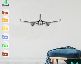 Airbus A350 Front - Svg Dxf Ai Pdf - Cnc Plasma Laser Cut Airplane Metal Wall Art Vector