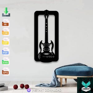 Guitar Design laser cut svg dxf files wall sticker engraving decal silhouette template cnc cutting laser digital vector instant download