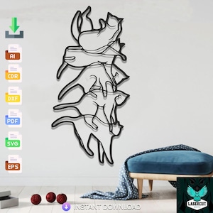 Line Art Cat Design Svg laser cut dxf file wall sticker engraving decal silhouette template cut laser digital vector instant download