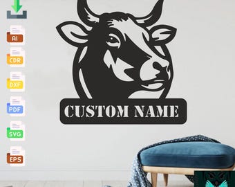 Vache personnalisée SVG : fichier découpé au laser, décoration murale (téléchargement numérique)