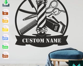 Personalized Barber SVG: Laser Cut File, Wall Decal (Digital Download)