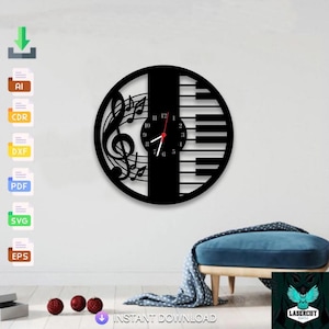 Decoration Music note wall clock Laser Cut, Svg, Dxf, Glowforge CNC Cutting, Pdf , Dxf, Svg Ai Eps Digital Vector Files Instant Download