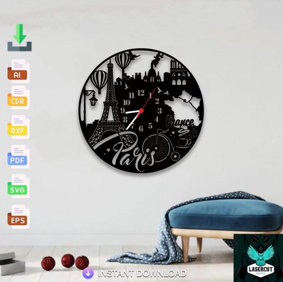 Reloj de pared parisino SVG: Archivos de fresadora CNC cortados