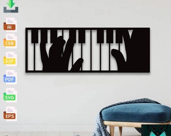 Piano Wall Art Laser Cut Files: SVG DXF CNC Router Template (Digital Download
