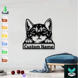 Custom Peeping Cat Sign Laser Cut, Svg, Dxf, Glowforge CNC Cutting, Pdf , Dxf, Svg Ai Eps Digital Vector Files Instant Download