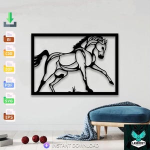 Horse Design laser cut svg dxf files wall sticker engraving decal silhouette template cnc cutting laser digital vector instant download