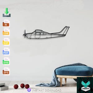 May include: A black metal airplane wall art piece. The airplane is a side profile with a propeller and detailed design. The words "INSTANT DOWNLOAD" are at the bottom of the image.