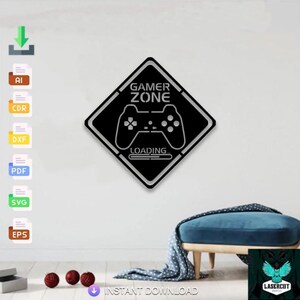 Gamer Zone Design laser cut svg dxf files wall sticker engraving decal silhouette template cnc cutt laser digital vector instant download