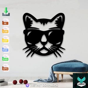 Cat Design laser cut svg dxf files wall sticker engraving decal silhouette template cnc cutting laser digital vector instant download
