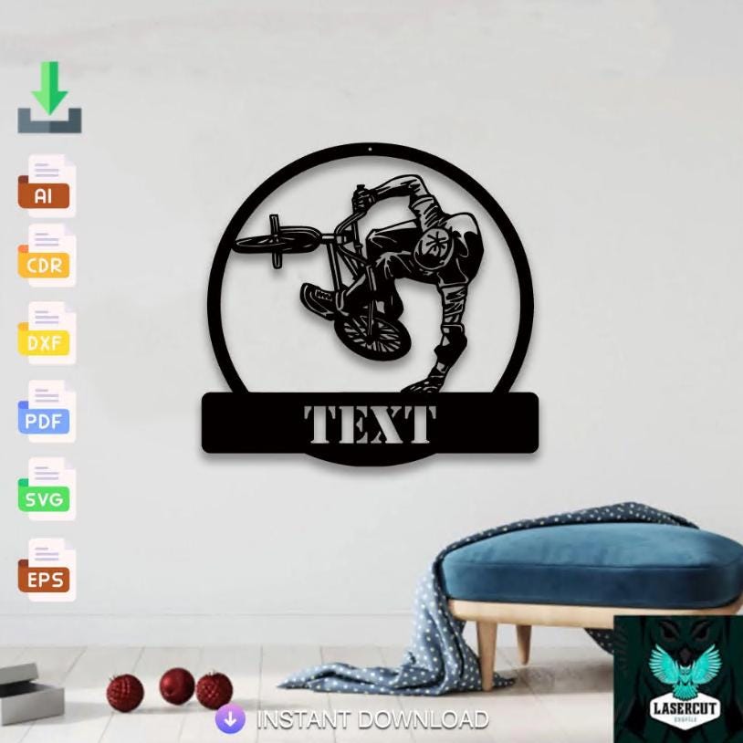 Personalized BMX Biker Laser Cut Files: SVG DXF Vector Template ...
