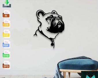 Lasergesneden bestand Franse bulldog: SVG DXF-vectorontwerp (digitale download)