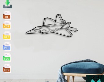 Lockheed Martin F 22 Raptor - Svg Dxf Ai Pdf - Cnc Plasma Laser Cut Jet Airplane Metal Wall Art Vector