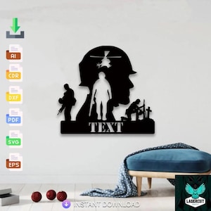 Personalized Army Soldiers Silhouette Name Svg laser cut svg dxf files wall sticker engravingl cut laser digital vector instant download