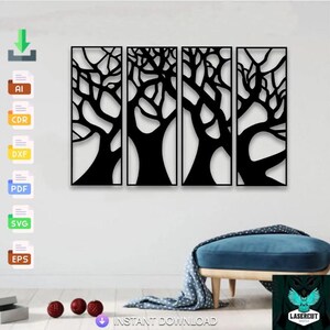4 Panels Tree of Life Decor, Tree Sign Svg Laser Cut,Svg,Dxf,Glowforge CNC Cutting,Pdf, Dxf,Svg Eps Digital Vector Files Instant Download