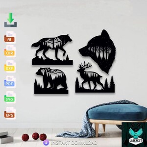 Mountain Animals Bundle SVG, Wilderness svg, Outdoors svg, Bear svg, Moose svg, Wolf svg, Deer svg,  laser digital vector instant download
