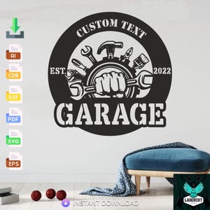 Personlig Garage SVG: Laserskuren fil, väggdekal (digital nedladdning)